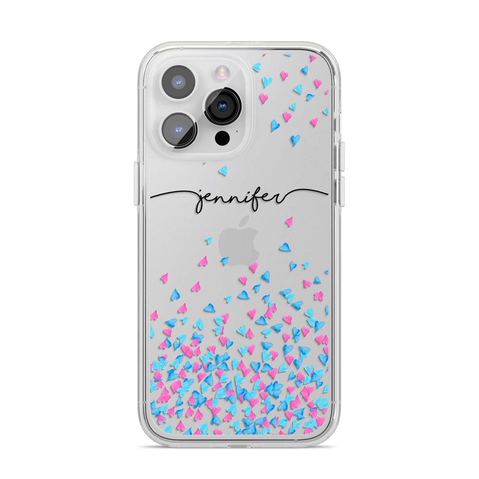 Personalised Confetti Hearts iPhone 14 Pro Max Clear Tough Case Silver