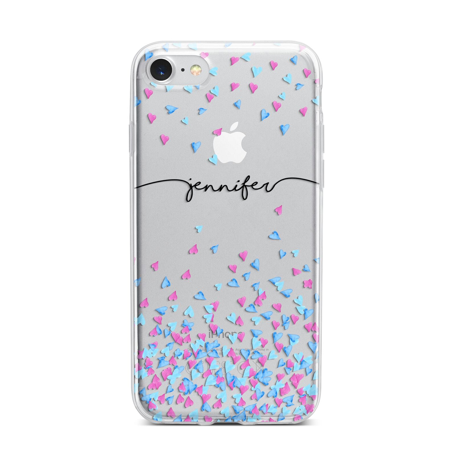 Personalised Confetti Hearts iPhone 7 Bumper Case on Silver iPhone