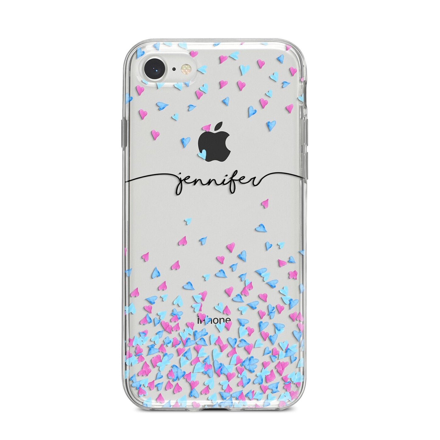 Personalised Confetti Hearts iPhone 8 Bumper Case on Silver iPhone