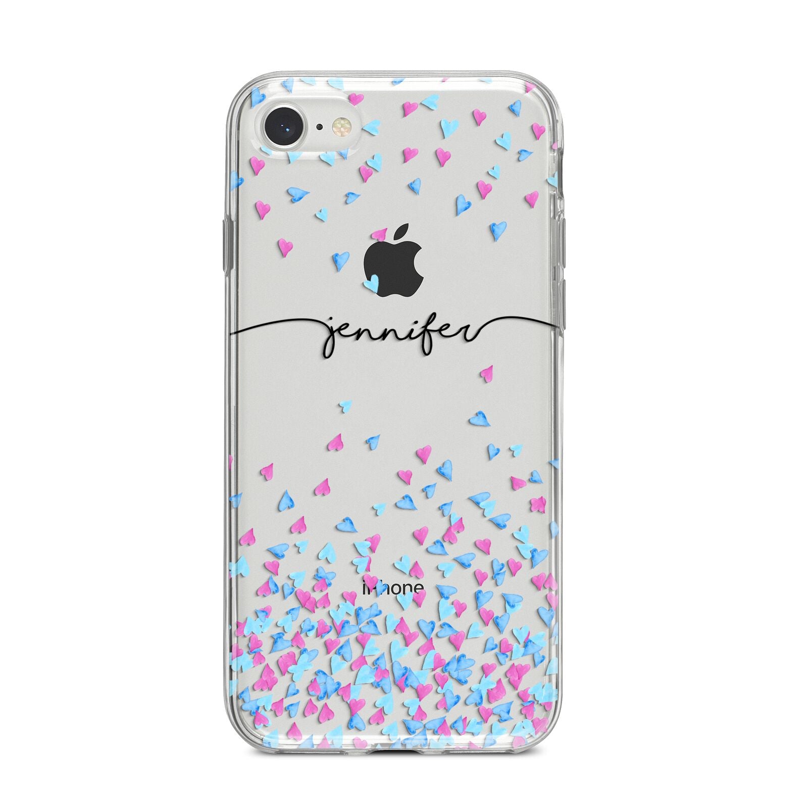 Personalised Confetti Hearts iPhone 8 Bumper Case on Silver iPhone