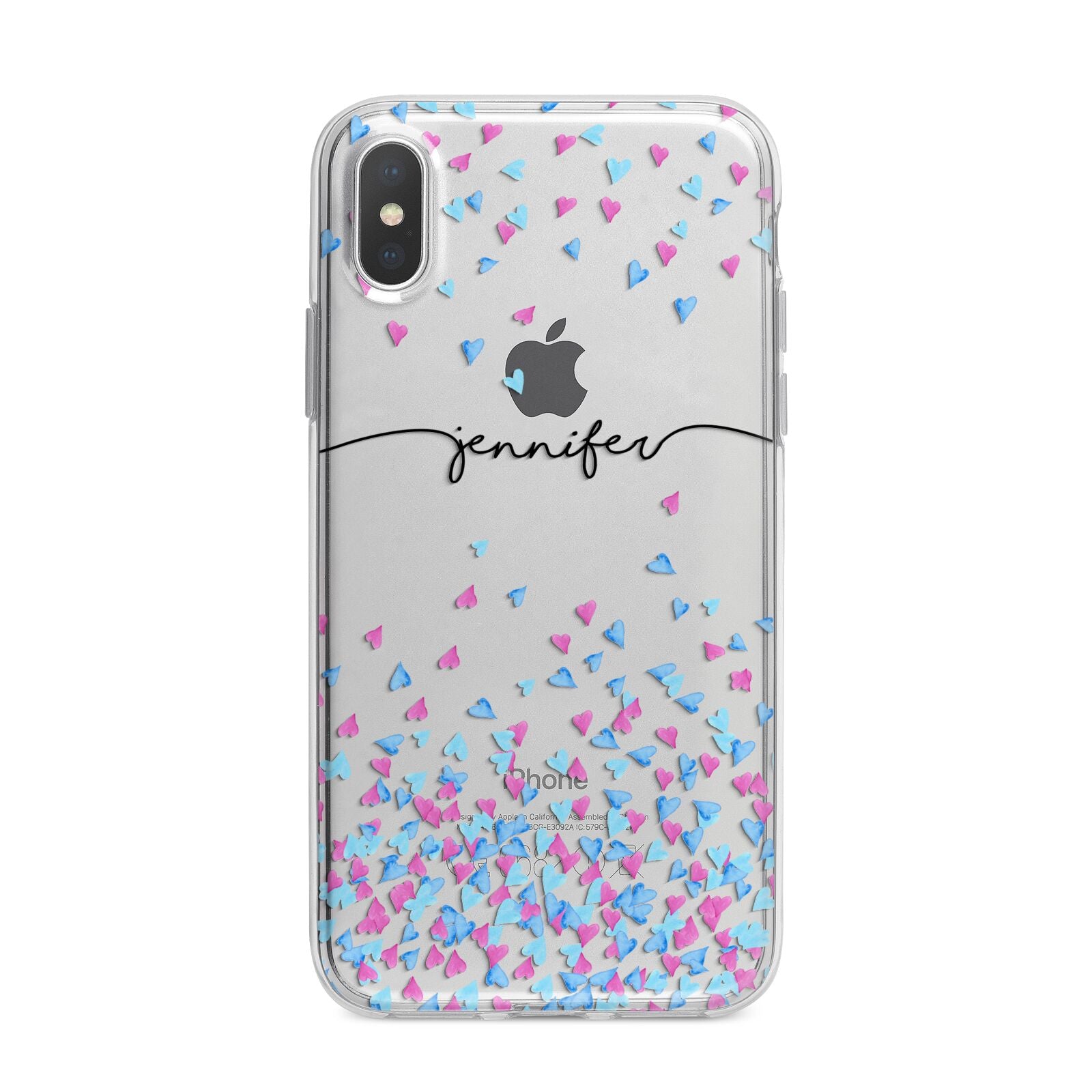 Personalised Confetti Hearts iPhone X Bumper Case on Silver iPhone Alternative Image 1