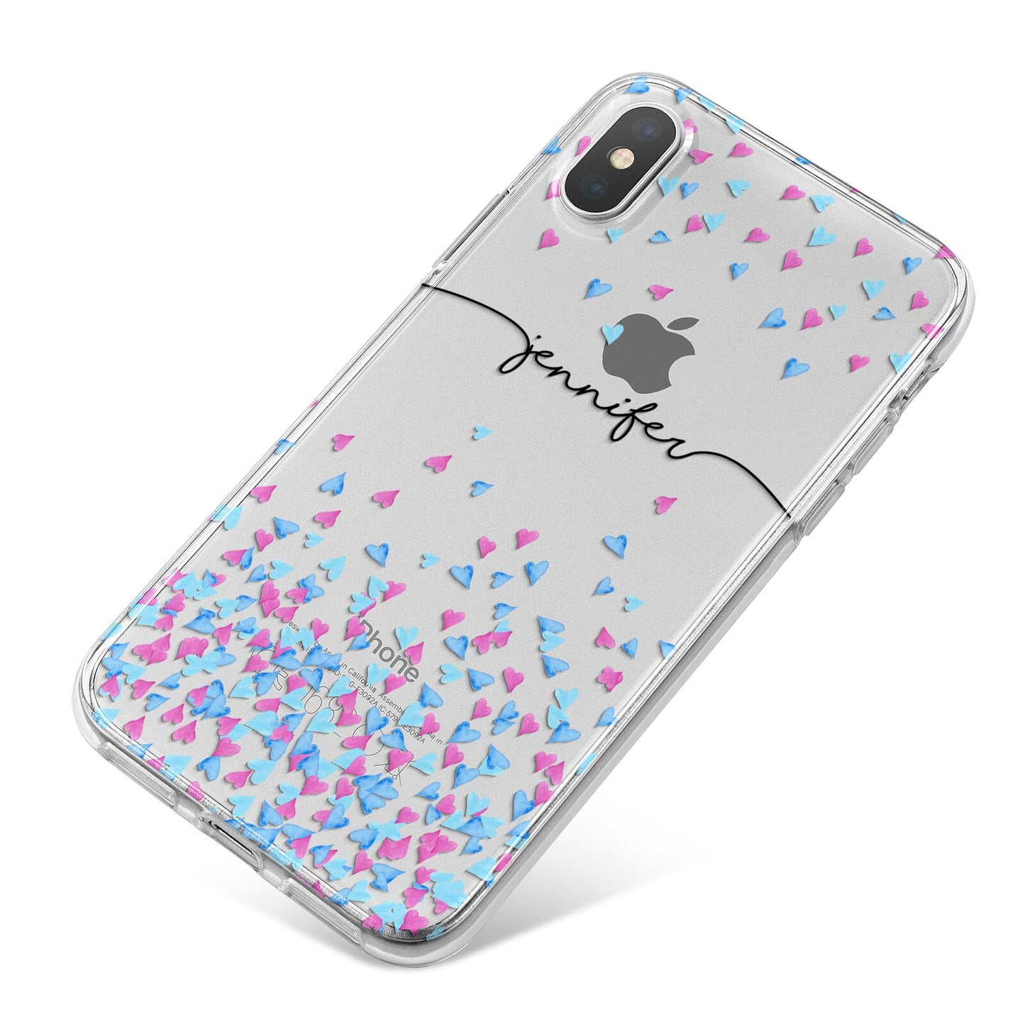 Personalised Confetti Hearts iPhone X Bumper Case on Silver iPhone
