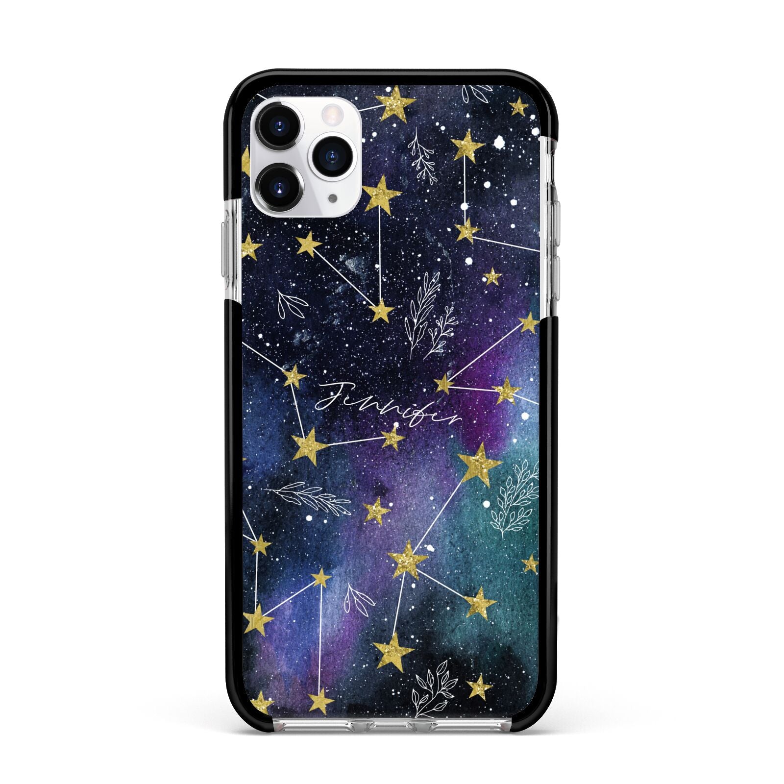 Personalised Constellation Apple iPhone 11 Pro Max in Silver with Black Impact Case