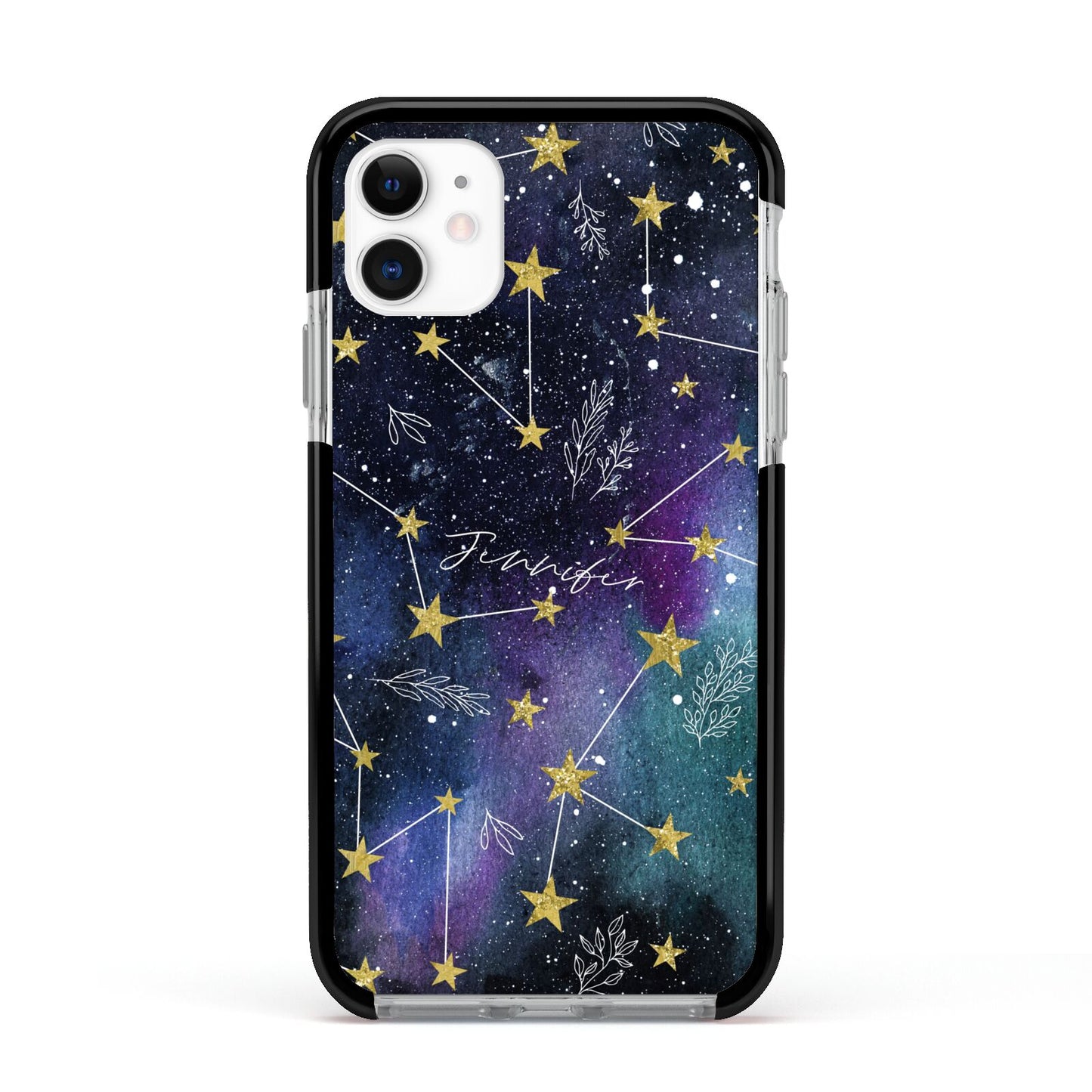 Personalised Constellation Apple iPhone 11 in White with Black Impact Case