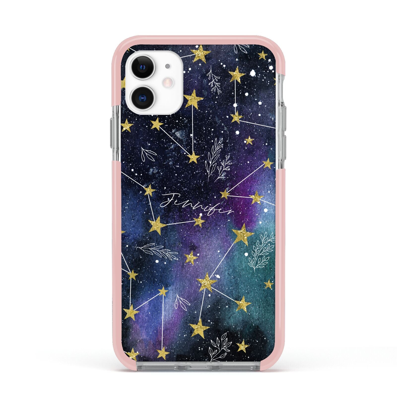 Personalised Constellation Apple iPhone 11 in White with Pink Impact Case