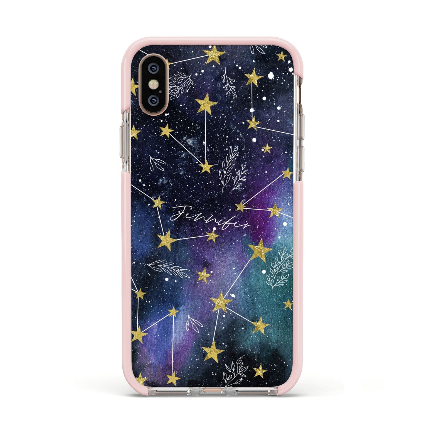 Personalised Constellation Apple iPhone Xs Impact Case Pink Edge on Gold Phone