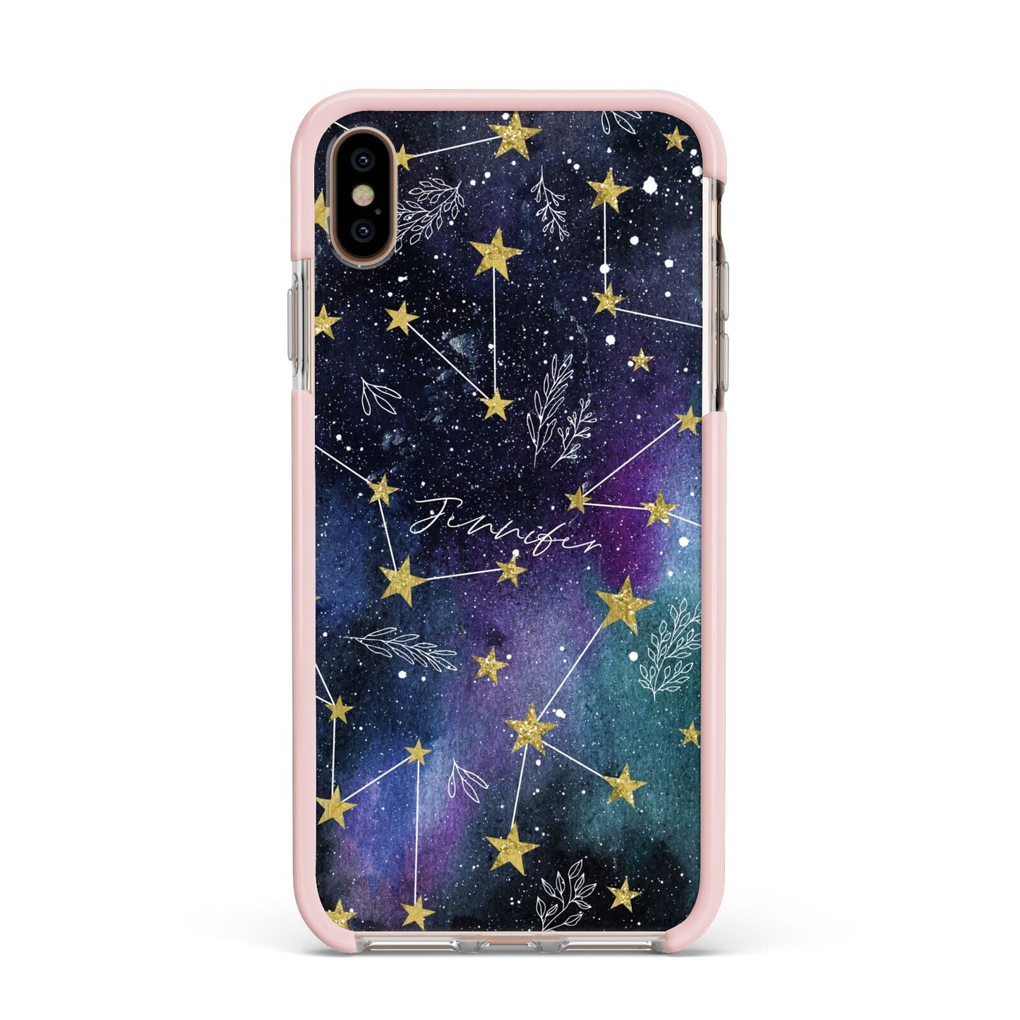 Personalised Constellation Apple iPhone Xs Max Impact Case Pink Edge on Gold Phone