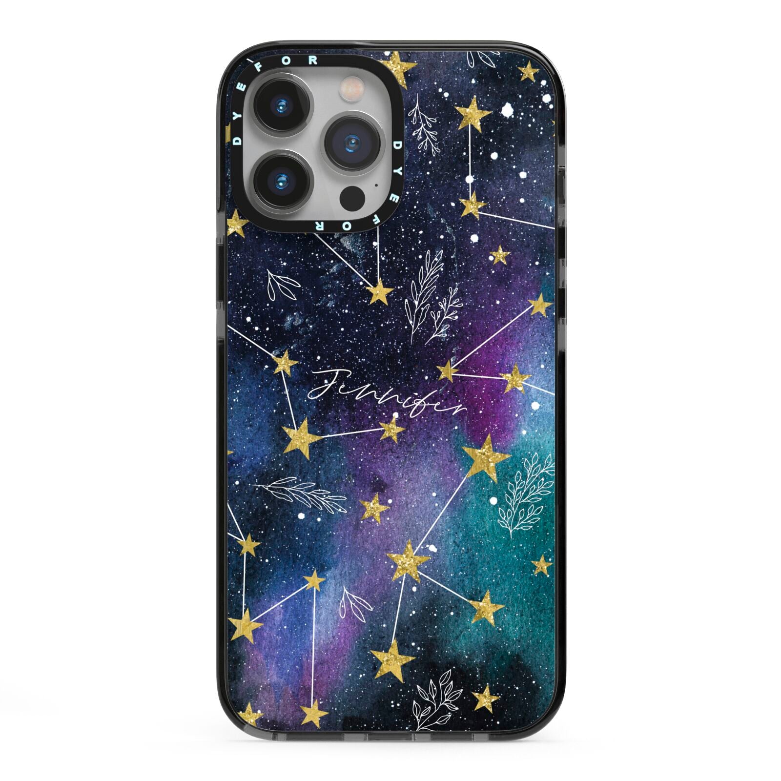 Personalised Constellation iPhone 13 Pro Max Black Impact Case on Silver phone