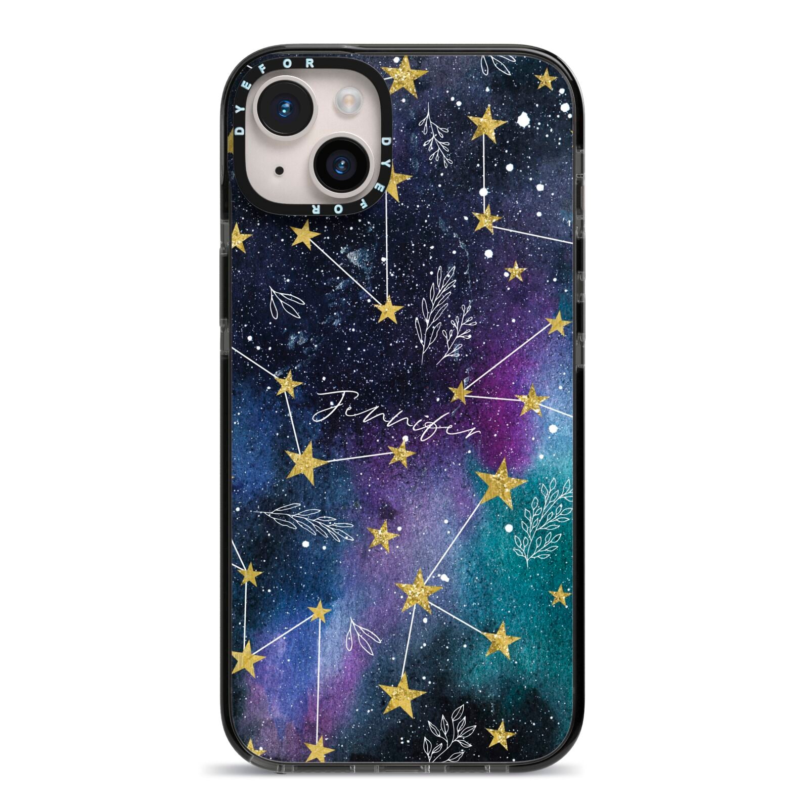 Personalised Constellation iPhone 14 Plus Black Impact Case on Silver phone