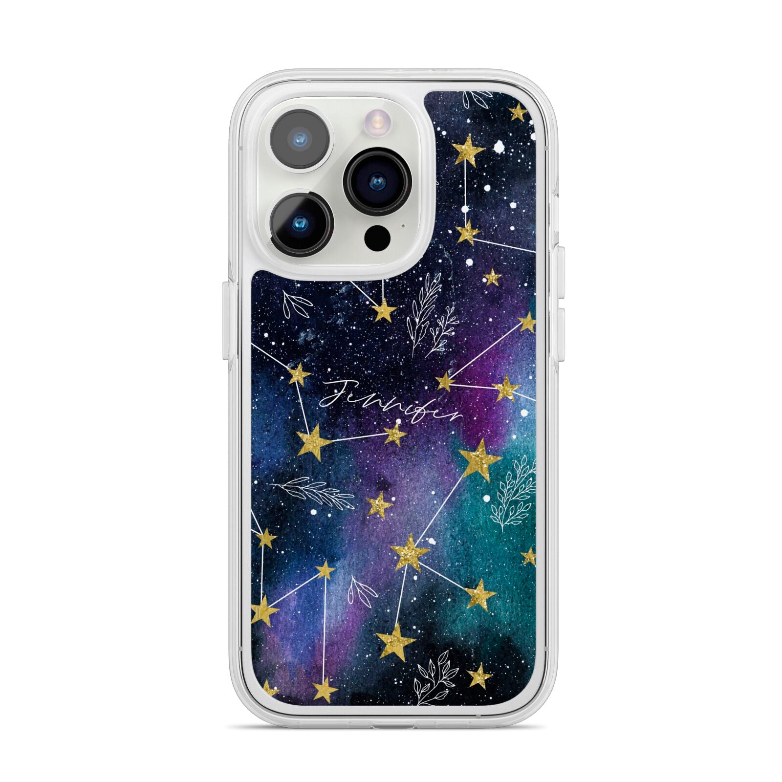 Personalised Constellation iPhone 14 Pro Clear Tough Case Silver
