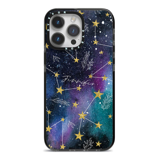 Personalised Constellation iPhone 14 Pro Max Black Impact Case on Silver phone