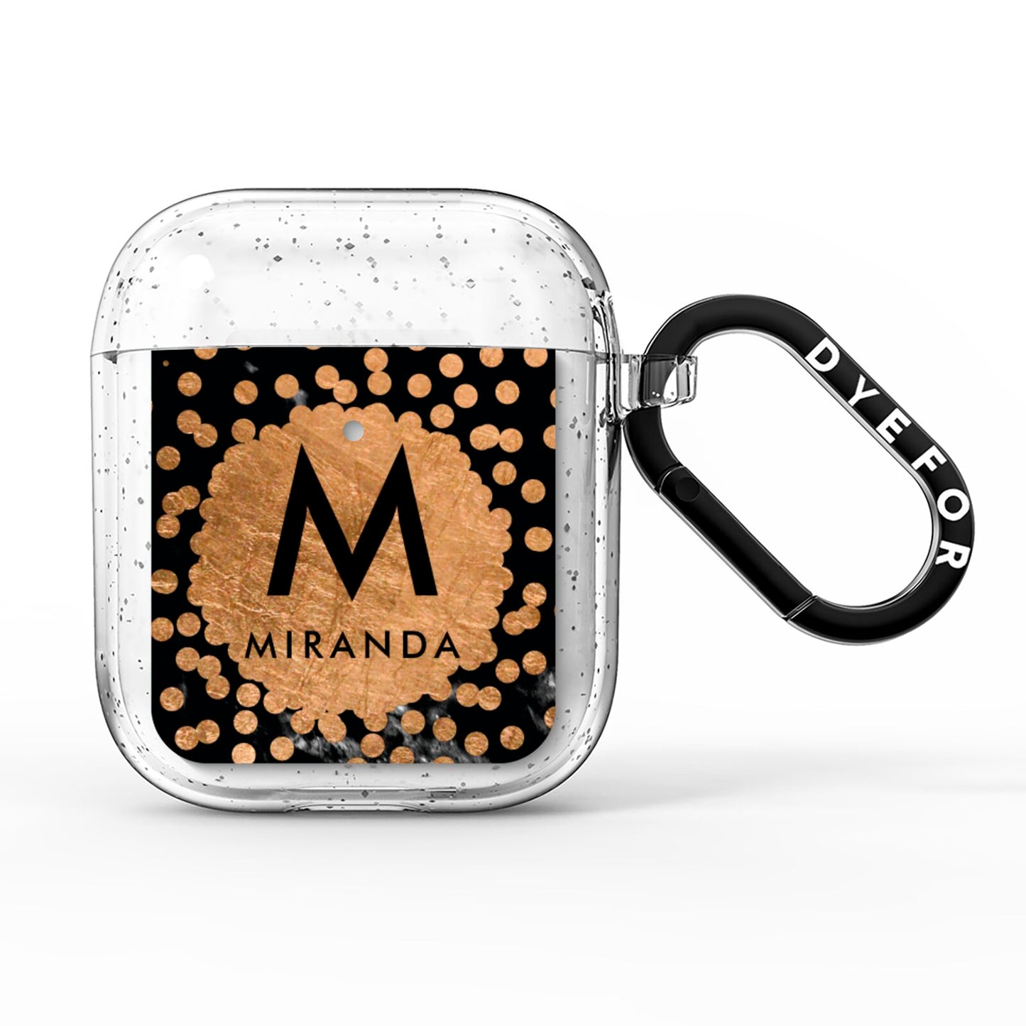 Personalised Copper Black Marble With Name AirPods Glitter Case