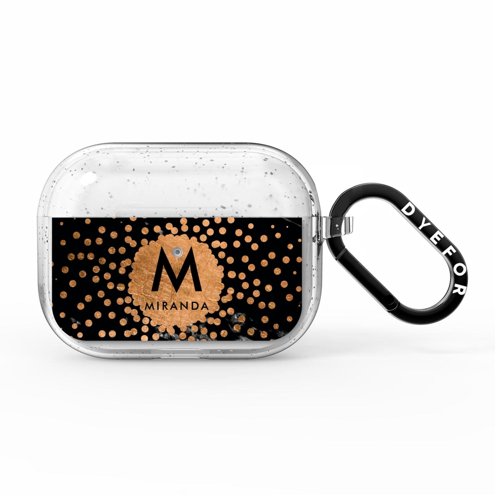 Personalised Copper Black Marble With Name AirPods Pro Glitter Case