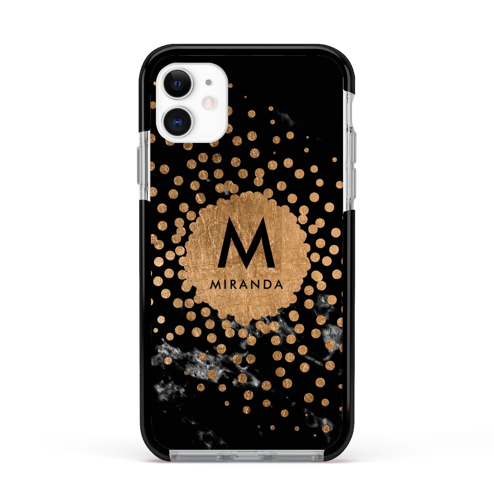 Personalised Copper Black Marble With Name Apple iPhone 11 in White with Black Impact Case