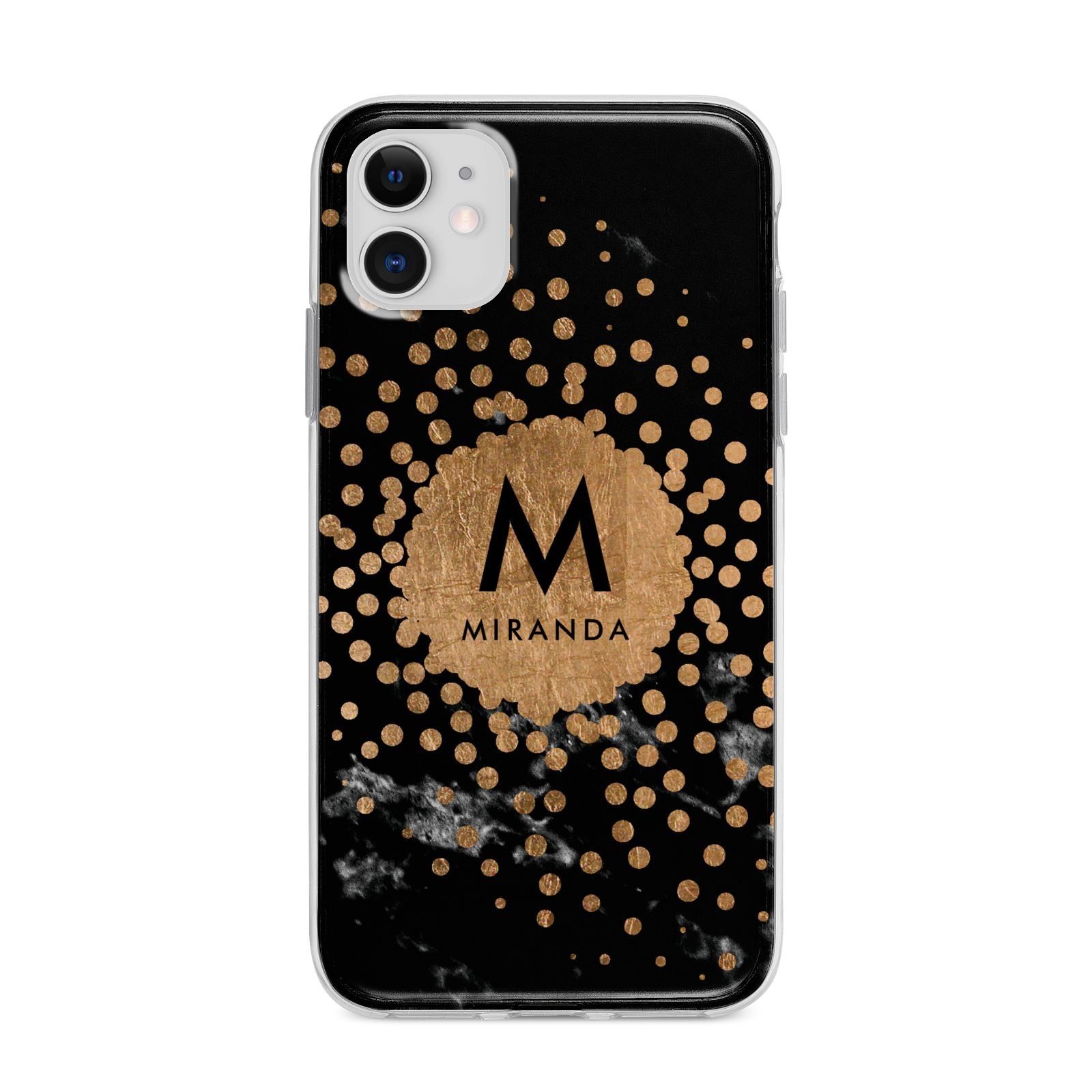 Personalised Copper Black Marble With Name Apple iPhone 11 in White with Bumper Case
