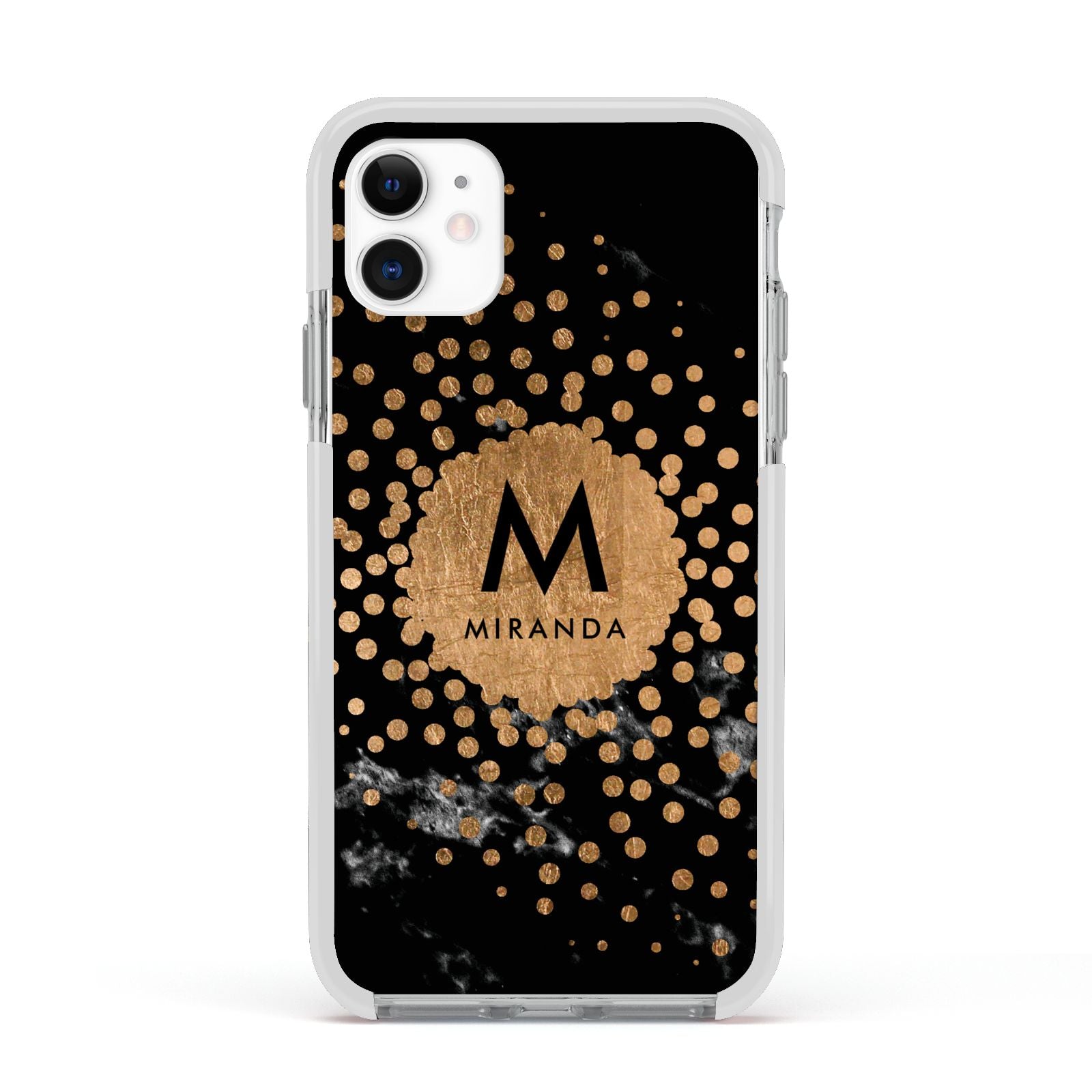 Personalised Copper Black Marble With Name Apple iPhone 11 in White with White Impact Case