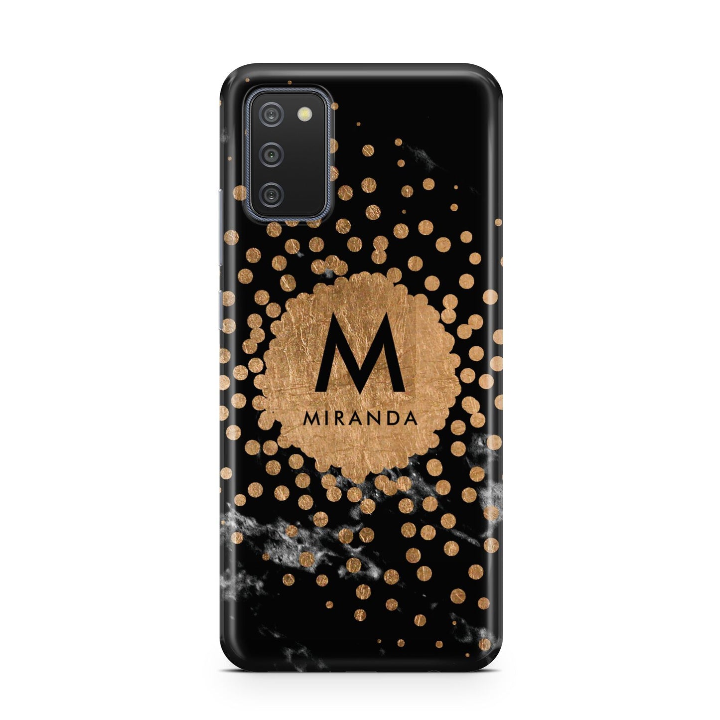 Personalised Copper Black Marble With Name Samsung A02s Case