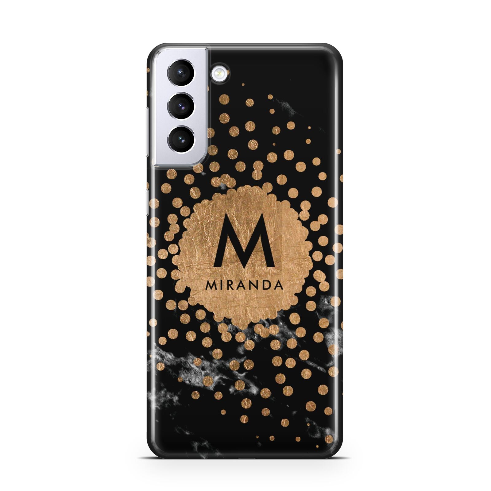 Personalised Copper Black Marble With Name Samsung S21 Plus Case