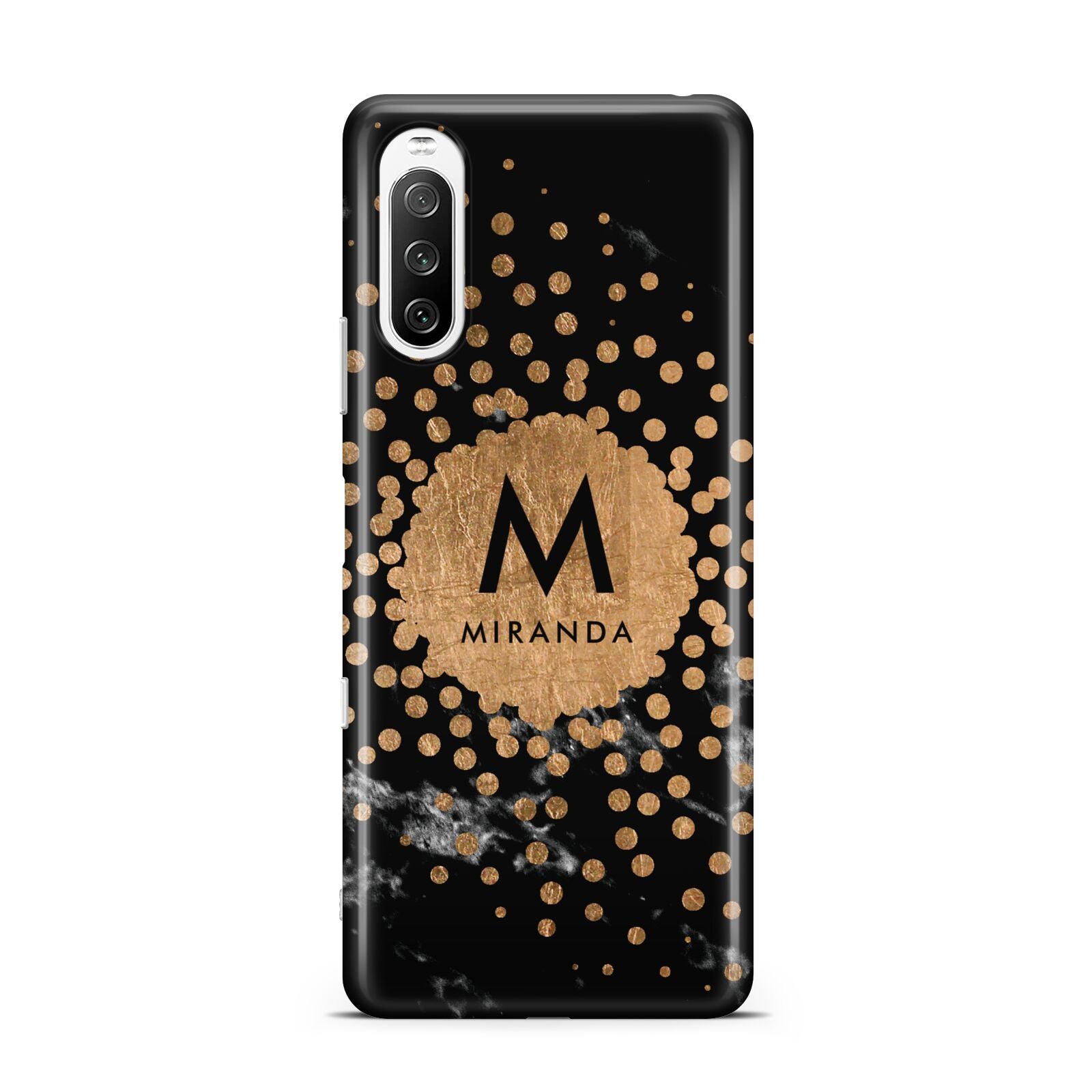 Personalised Copper Black Marble With Name Sony Xperia 10 III Case
