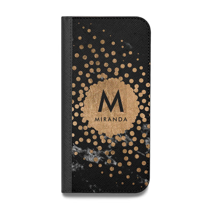 Personalised Copper Black Marble With Name Vegan Leather Flip iPhone Case