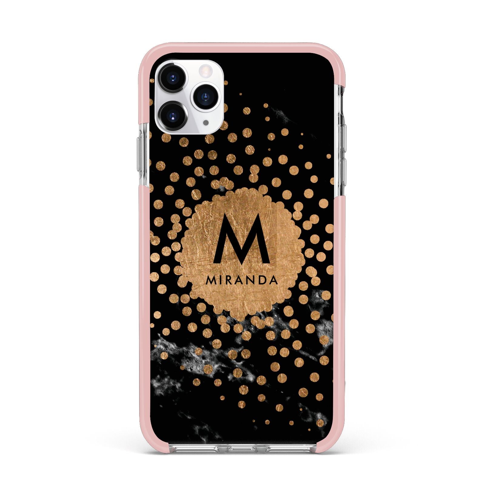 Personalised Copper Black Marble With Name iPhone 11 Pro Max Impact Pink Edge Case
