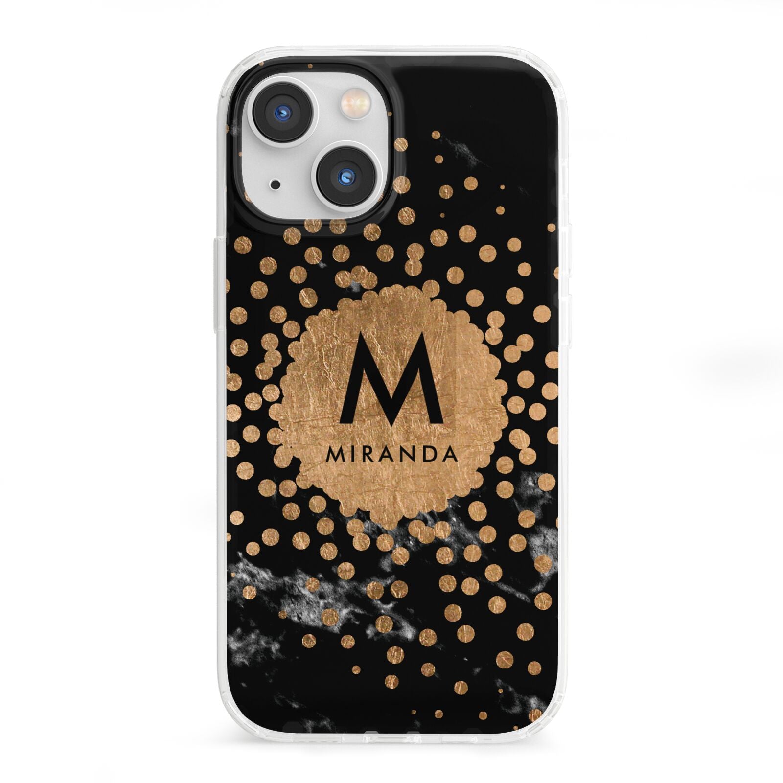 Personalised Copper Black Marble With Name iPhone 13 Mini Clear Bumper Case