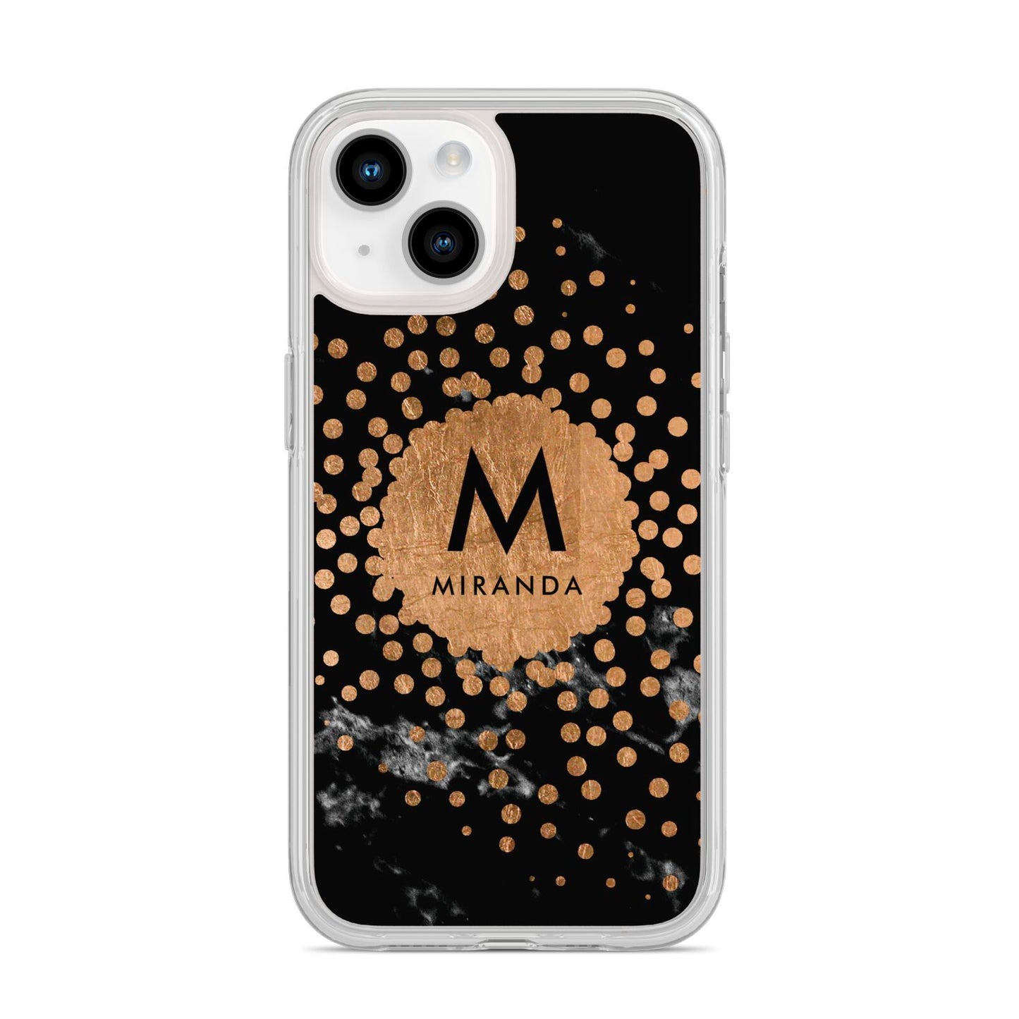 Personalised Copper Black Marble With Name iPhone 14 Clear Tough Case Starlight