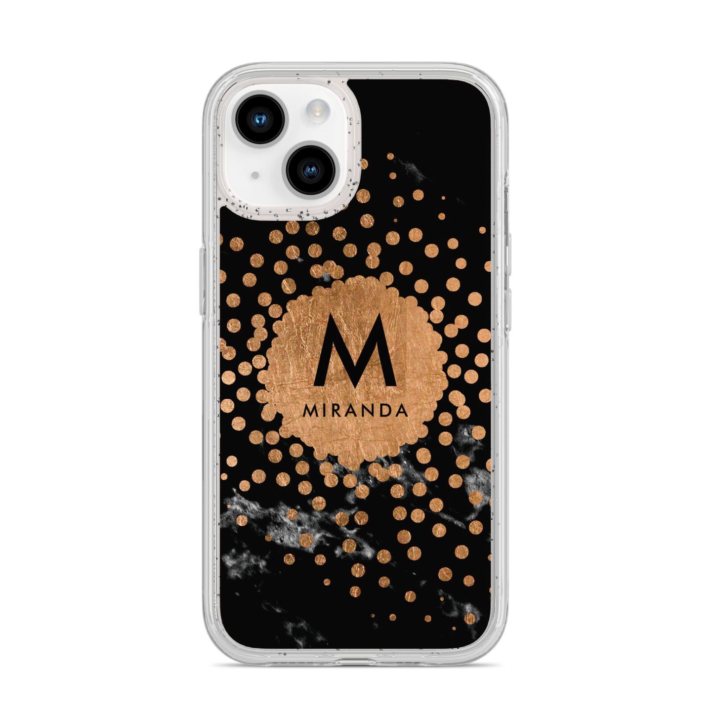 Personalised Copper Black Marble With Name iPhone 14 Glitter Tough Case Starlight