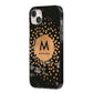 Personalised Copper Black Marble With Name iPhone 14 Plus Black Impact Case Side Angle on Silver phone
