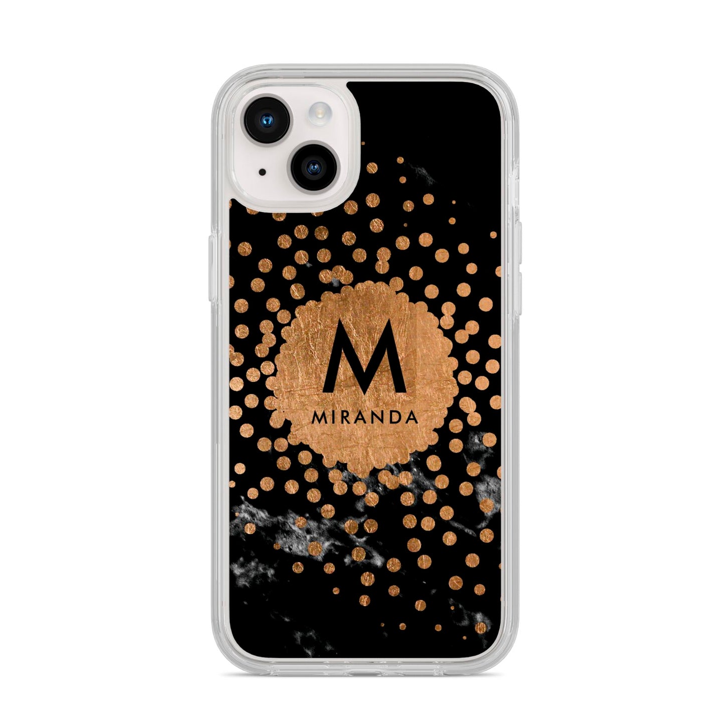 Personalised Copper Black Marble With Name iPhone 14 Plus Clear Tough Case Starlight