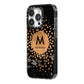 Personalised Copper Black Marble With Name iPhone 14 Pro Black Impact Case Side Angle on Silver phone