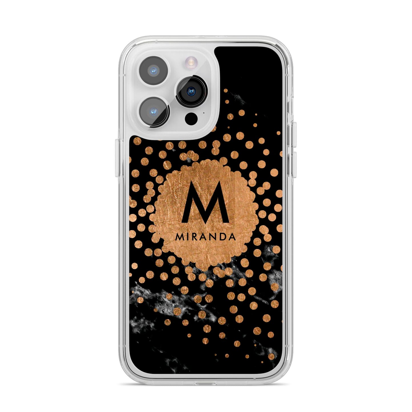 Personalised Copper Black Marble With Name iPhone 14 Pro Max Clear Tough Case Silver
