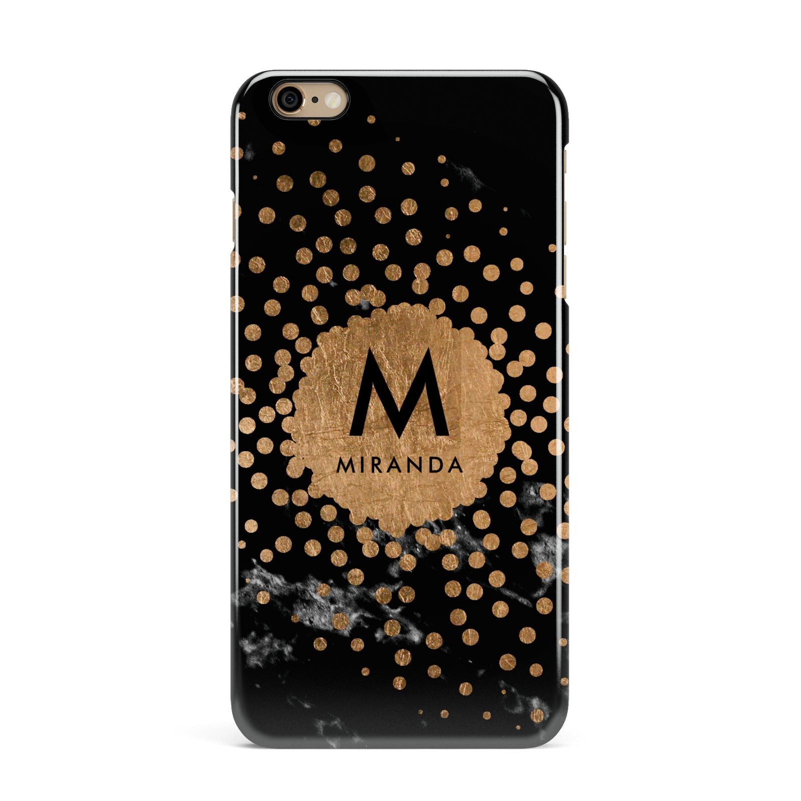 Personalised Copper Black Marble With Name iPhone 6 Plus 3D Snap Case on Gold Phone