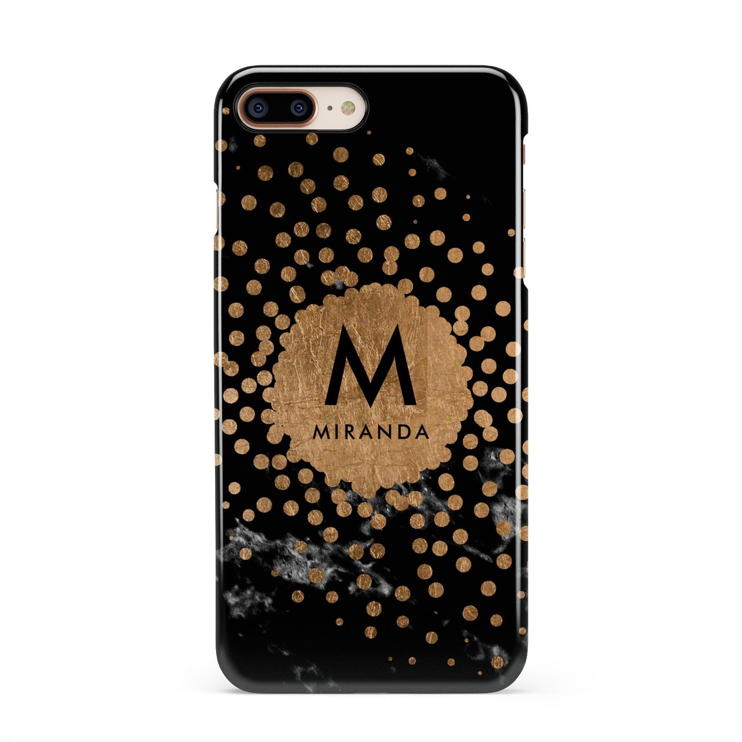 Personalised Copper Black Marble With Name iPhone 8 Plus 3D Snap Case on Gold Phone