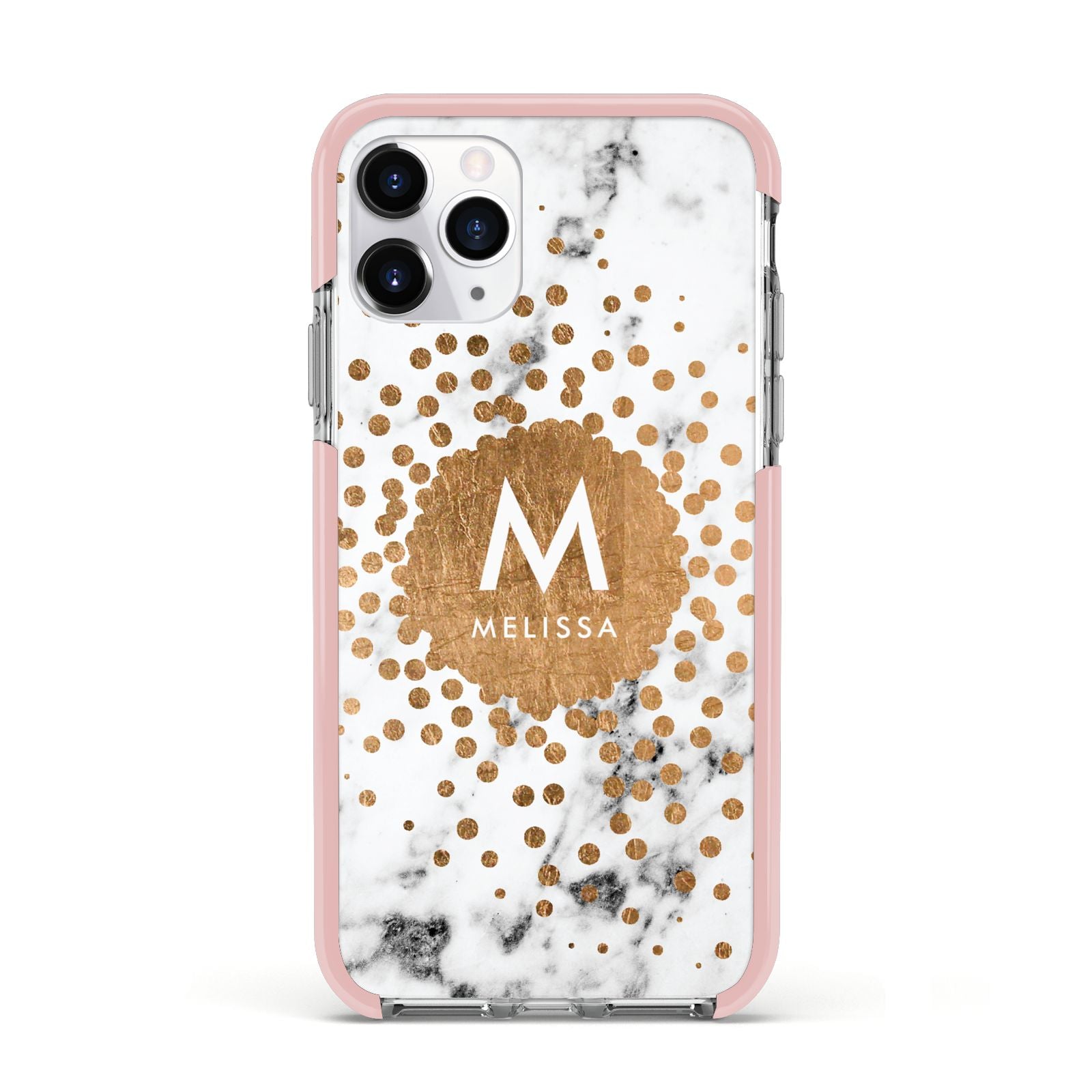 Personalised Copper Confetti Marble Name Apple iPhone 11 Pro in Silver with Pink Impact Case
