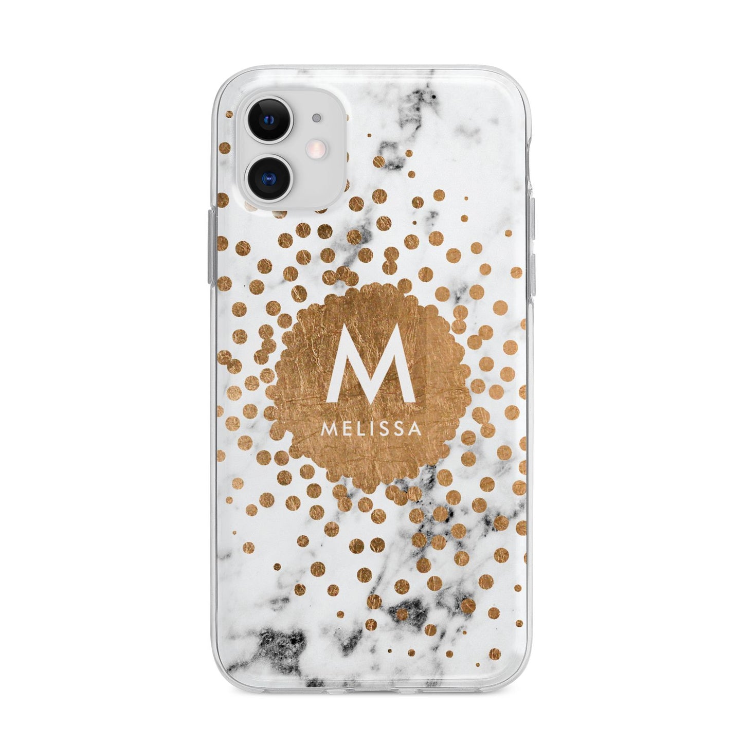 Personalised Copper Confetti Marble Name Apple iPhone 11 in White with Bumper Case