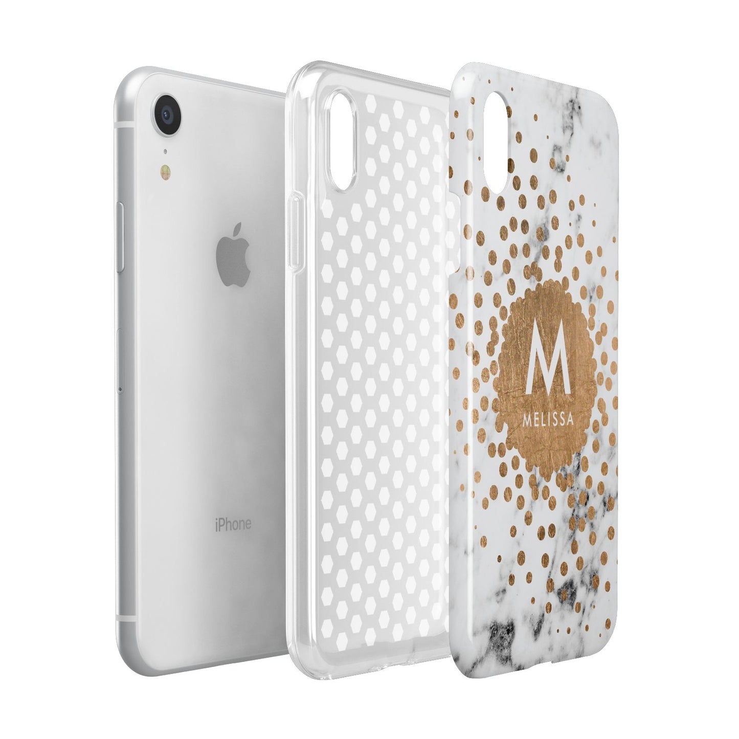 Personalised Copper Confetti Marble Name Apple iPhone XR White 3D Tough Case Expanded view