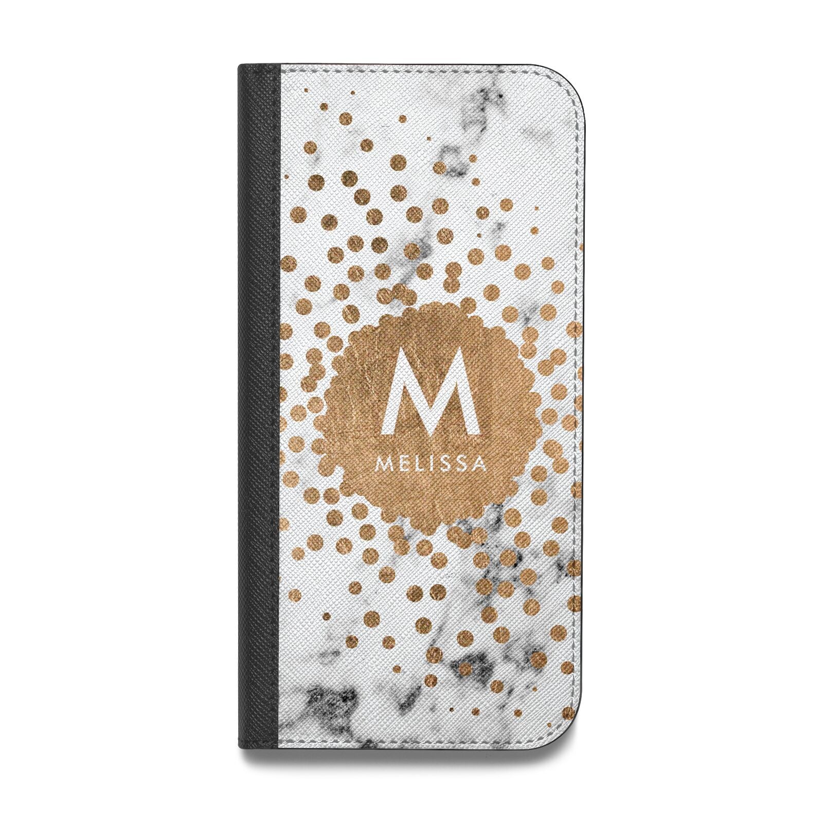Personalised Copper Confetti Marble Name Vegan Leather Flip Samsung Case