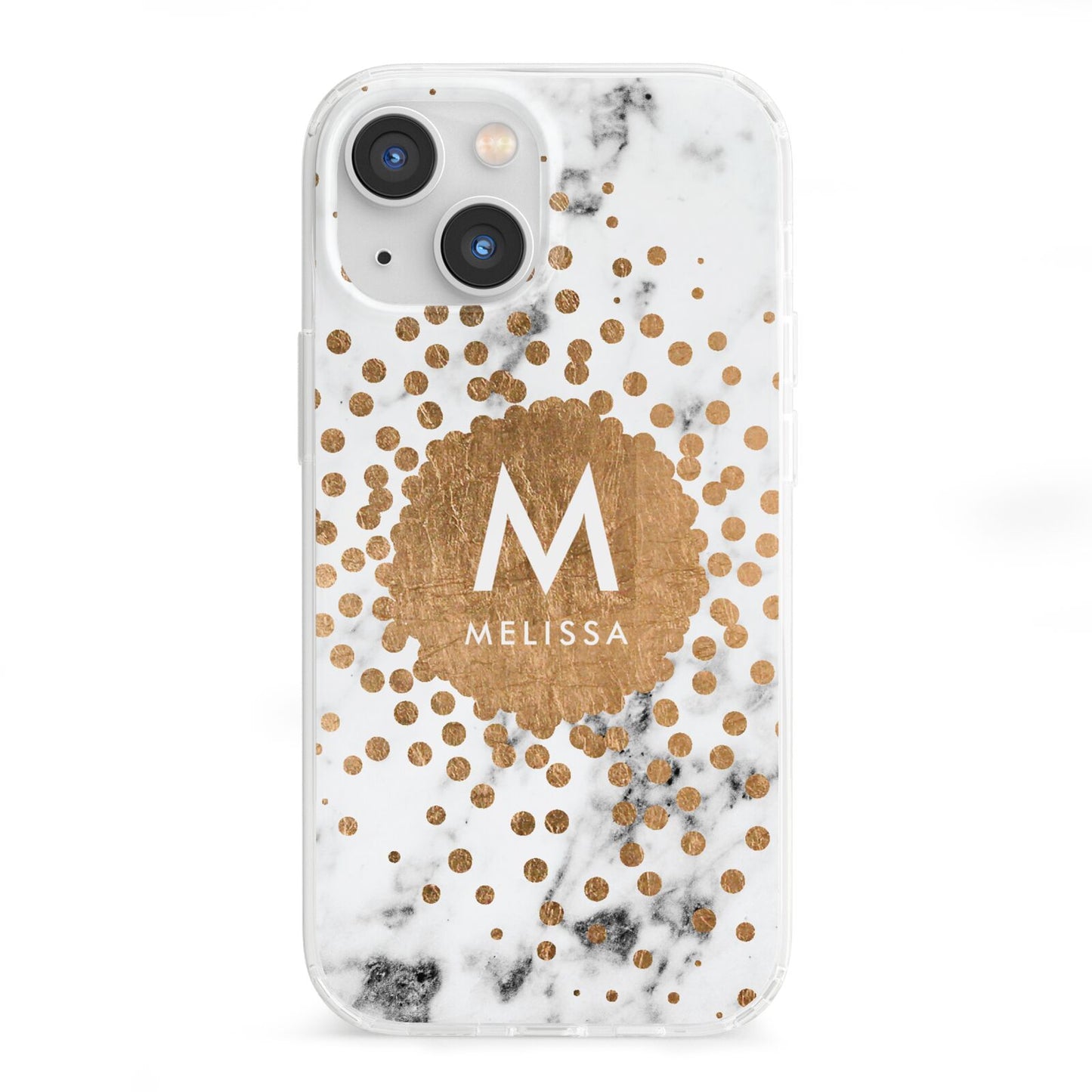 Personalised Copper Confetti Marble Name iPhone 13 Mini Clear Bumper Case