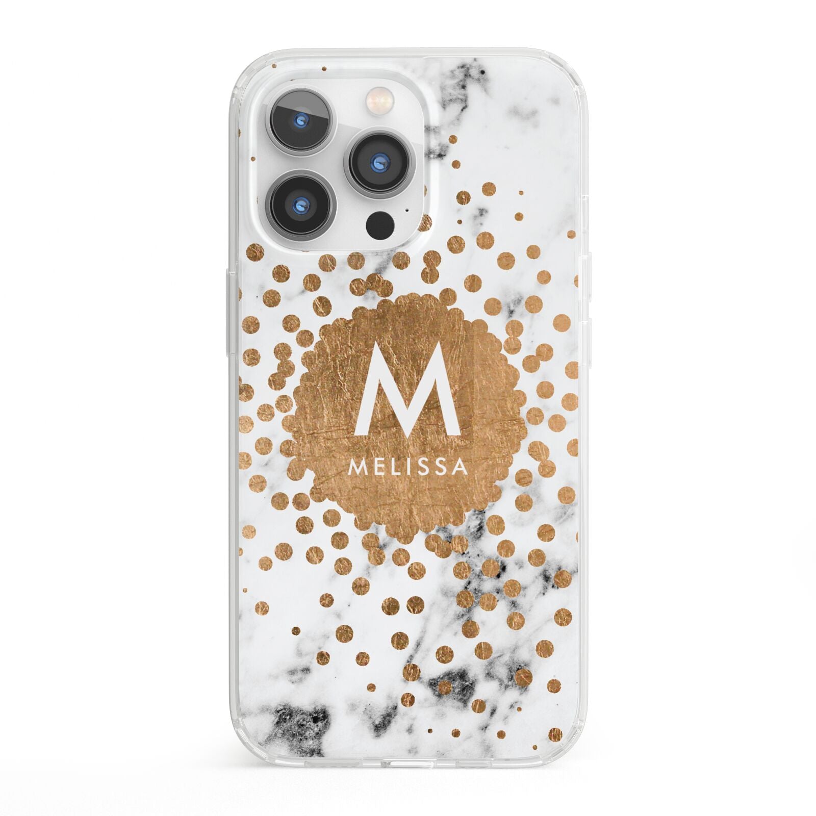 Personalised Copper Confetti Marble Name iPhone 13 Pro Clear Bumper Case
