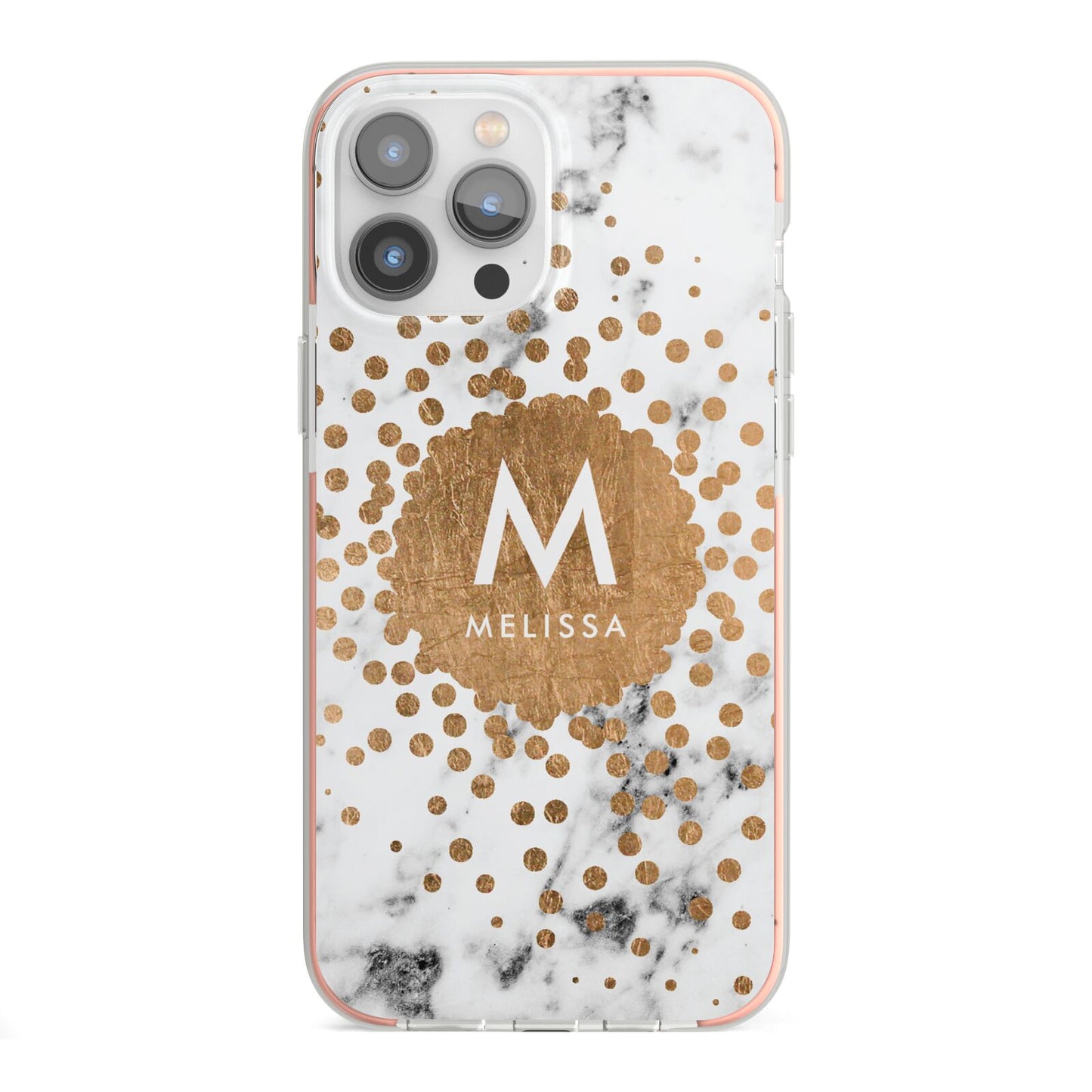 Personalised Copper Confetti Marble Name iPhone 13 Pro Max TPU Impact Case with Pink Edges