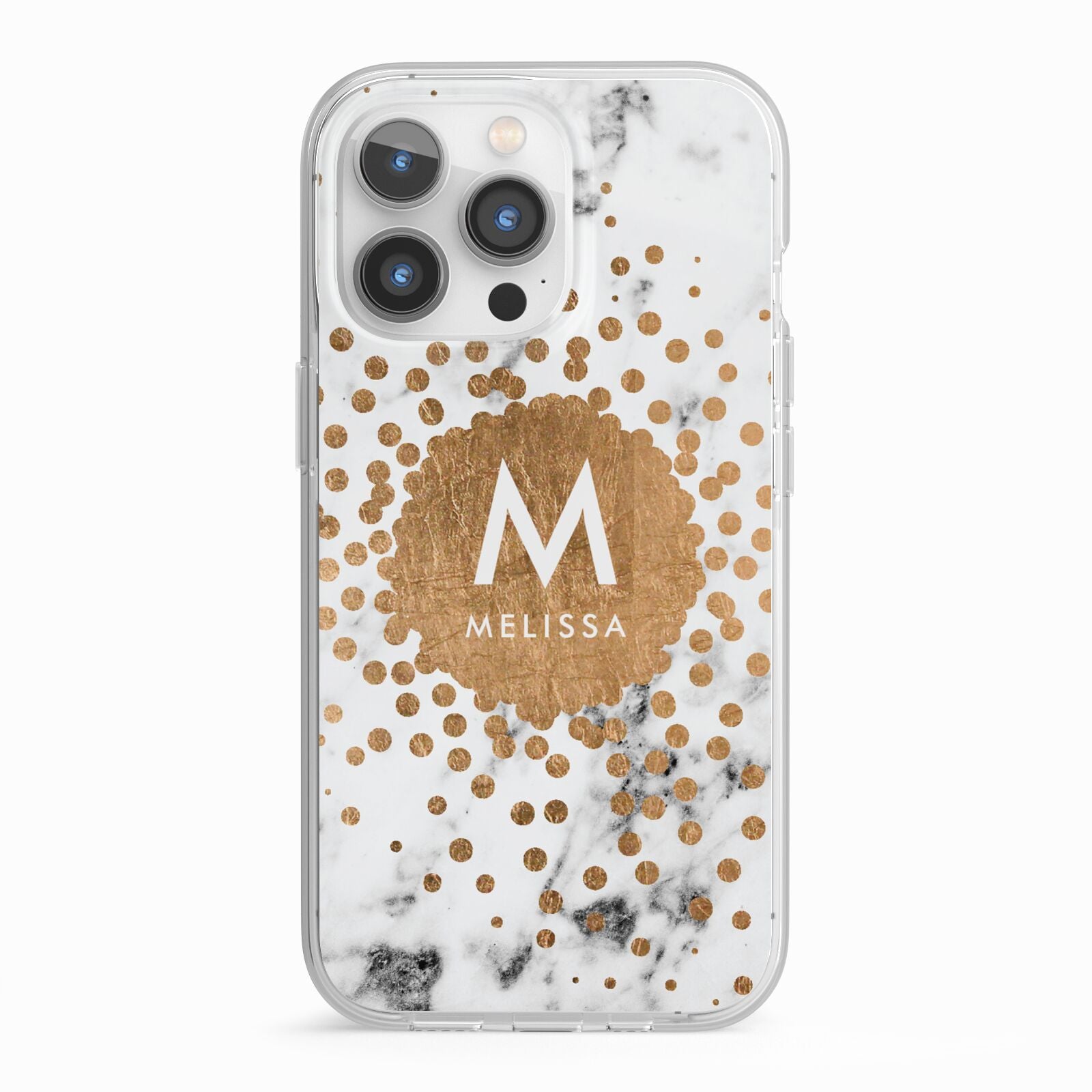 Personalised Copper Confetti Marble Name iPhone 13 Pro TPU Impact Case with White Edges
