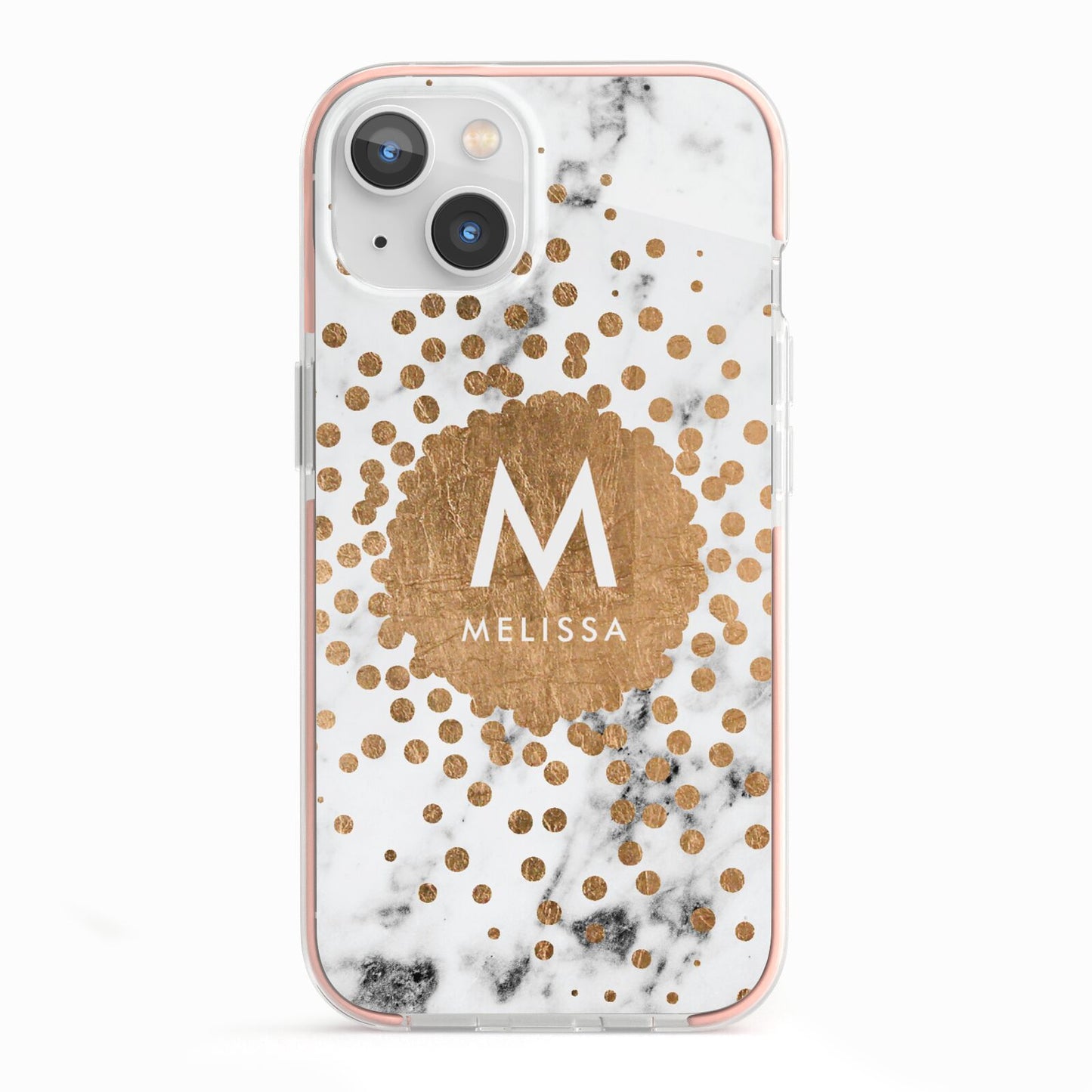 Personalised Copper Confetti Marble Name iPhone 13 TPU Impact Case with Pink Edges