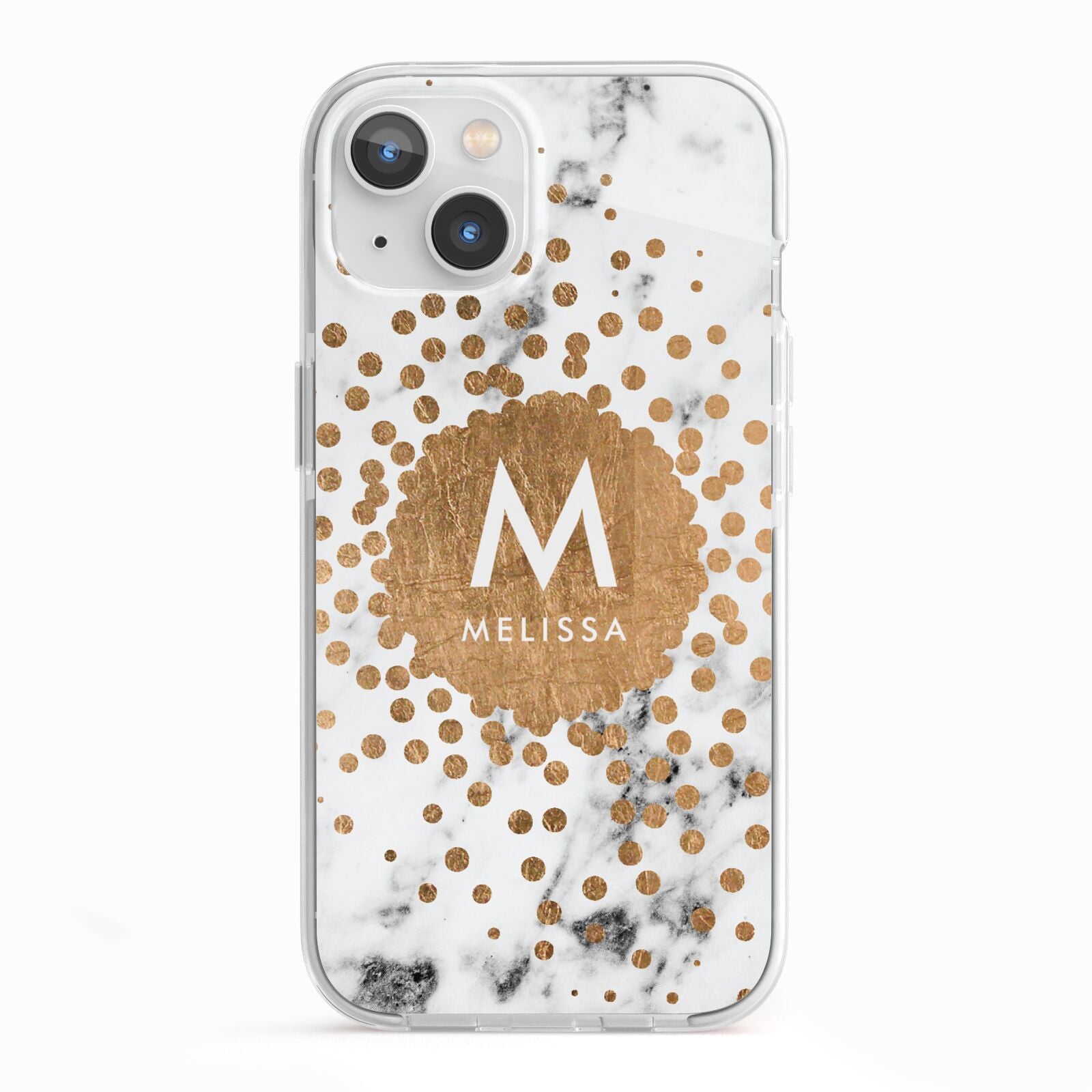 Personalised Copper Confetti Marble Name iPhone 13 TPU Impact Case with White Edges