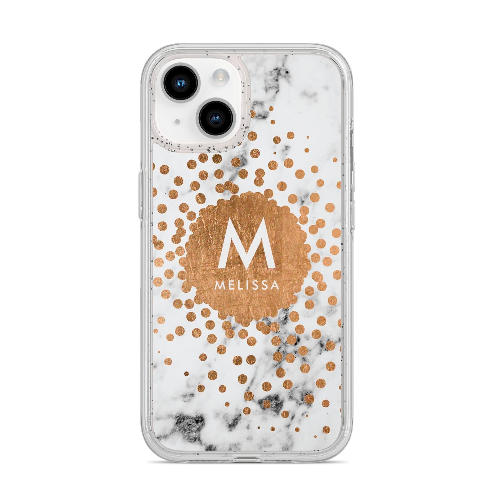 Personalised Copper Confetti Marble Name iPhone 14 Glitter Tough Case Starlight