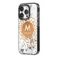 Personalised Copper Confetti Marble Name iPhone 14 Pro Black Impact Case Side Angle on Silver phone