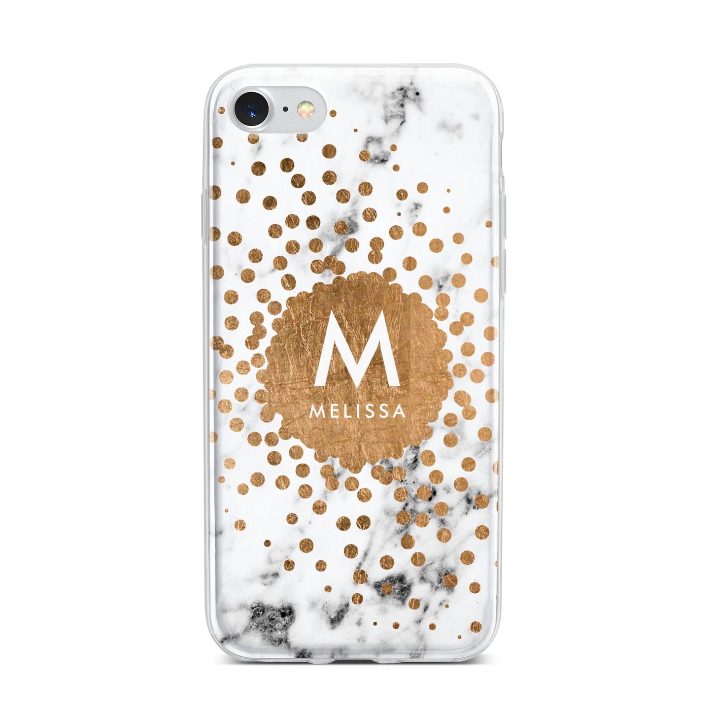 Personalised Copper Confetti Marble Name iPhone 7 Bumper Case on Silver iPhone