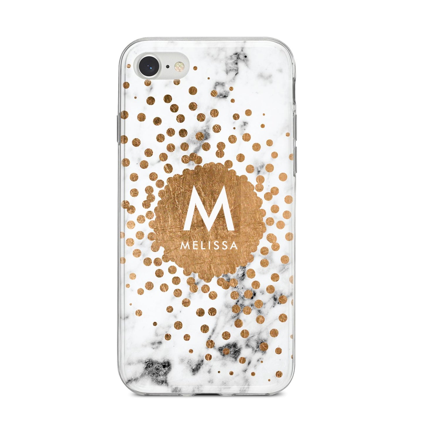 Personalised Copper Confetti Marble Name iPhone 8 Bumper Case on Silver iPhone