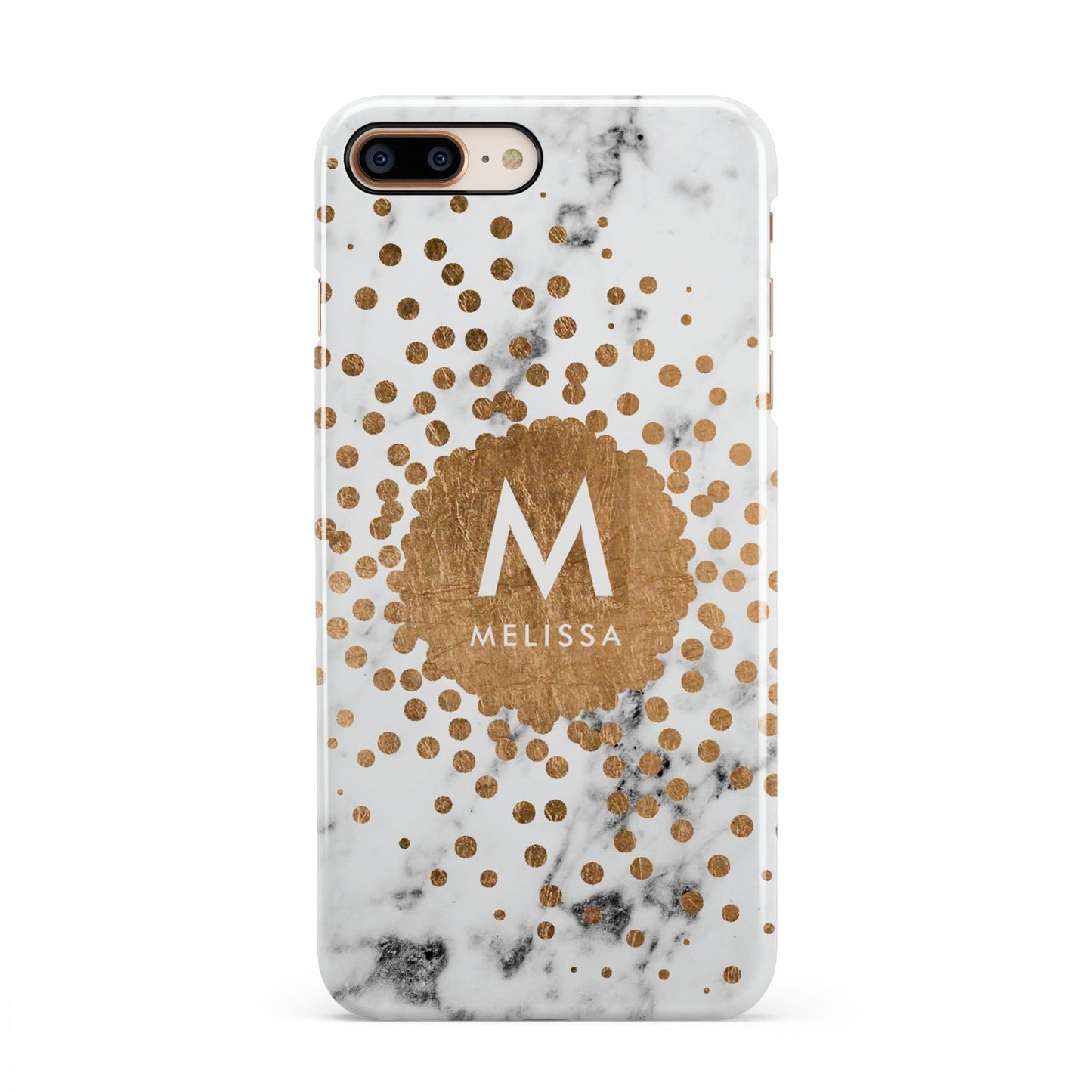 Personalised Copper Confetti Marble Name iPhone 8 Plus 3D Snap Case on Gold Phone