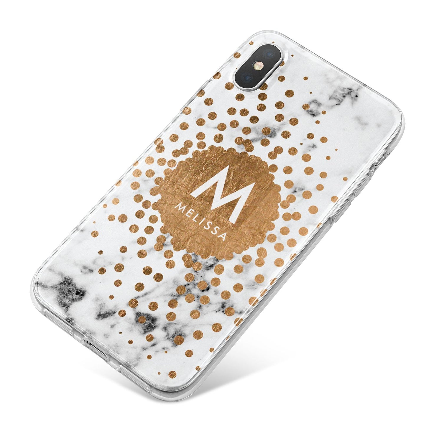 Personalised Copper Confetti Marble Name iPhone X Bumper Case on Silver iPhone